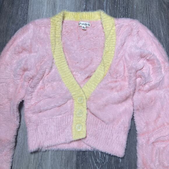 For Love & Lemons Sheila Cropped Cardigan Pink and Yellow - Picture 2 of 7